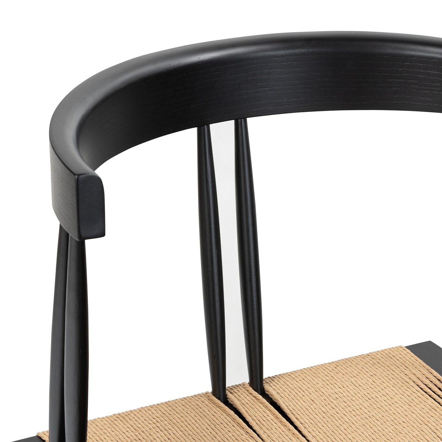 Poly & BARK Ferrara Dining Chair – 18” Seat Height, Solid Ash Wood Frame, Handwoven Hemp Cord Seat, Mid-Century Modern Design, Black Finish