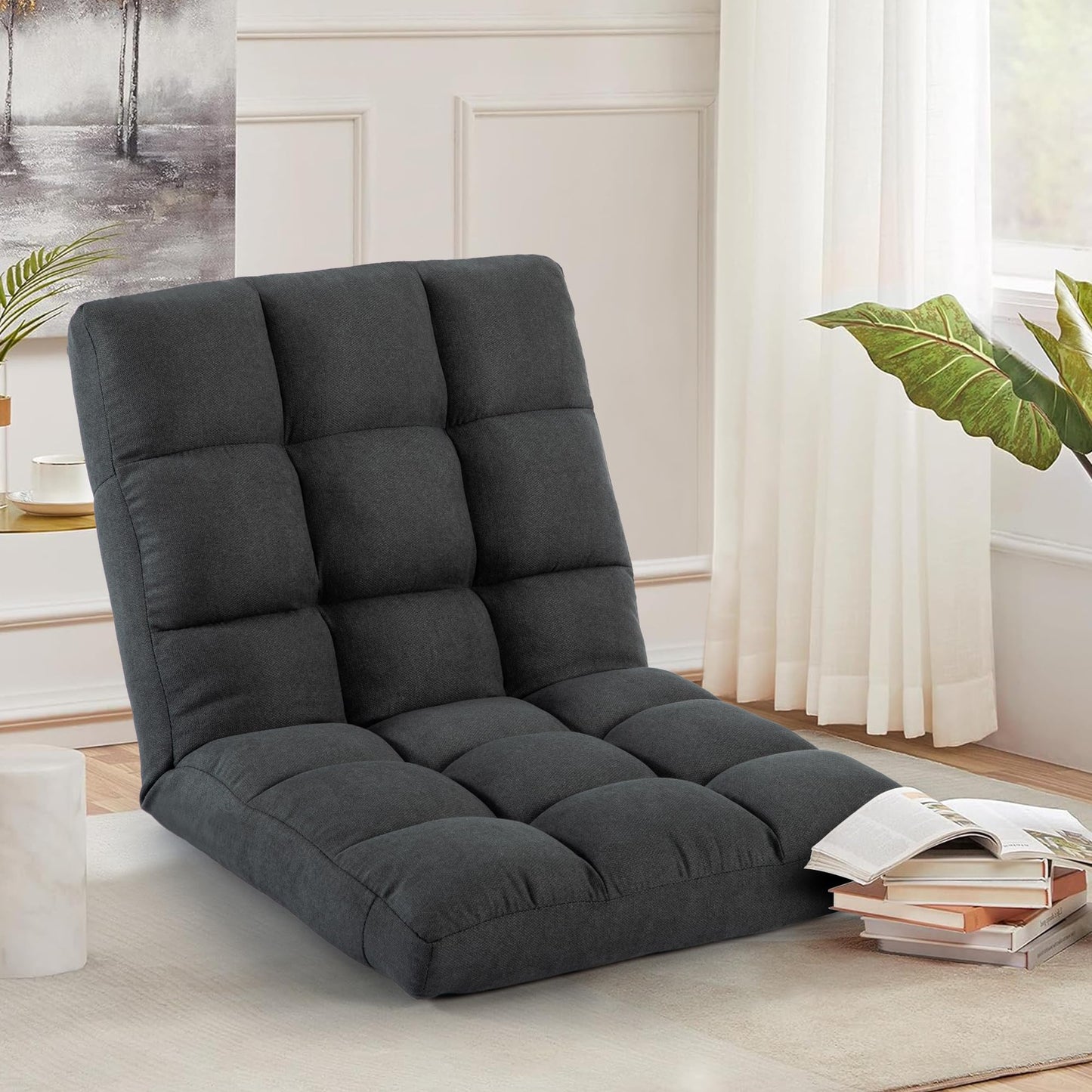 HOMYEDAMIC Floor Chair with Back Support with 6 Adjustable Position, Recliner, Folding Gaming, Meditation Chair for Adults (Grey)