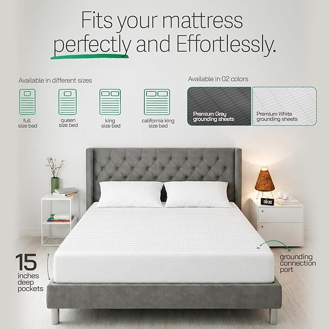 Earthbound Grounding Sheets Full Size - Improve Sleep and Relax with Our 90% Organic Cotton, 10% Pure Silver Grounded Sheet | Reduce Inflammation w/Well Deep Pocket Grounding Well Bed Sheet - White