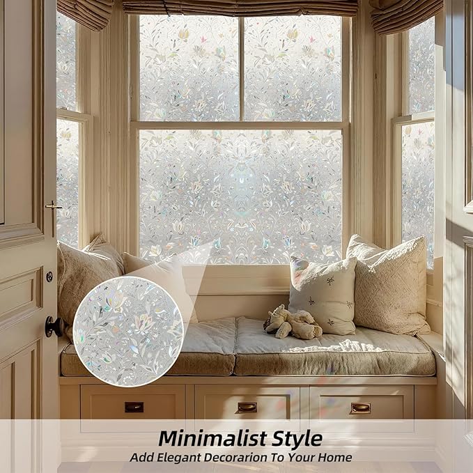 Frosted Glass Window Privacy Film Decorative, Bathroom Window Privacy Film for Glass Windows Cover, Static Cling, Removable, Reusable, Anti-UV, Heat Blocking, with Tools 35x157inch