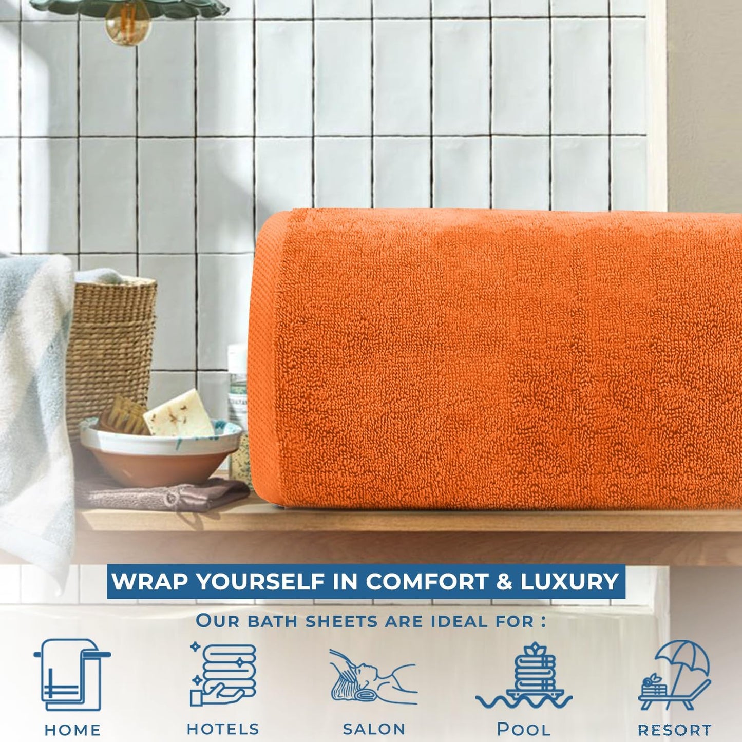 DAN RIVER Pack of 1 Bath Sheet 40x80 Inches, Soft Fluffy Bath Sheets Towels for Adults, Quick Dry Shower Towels - Orange