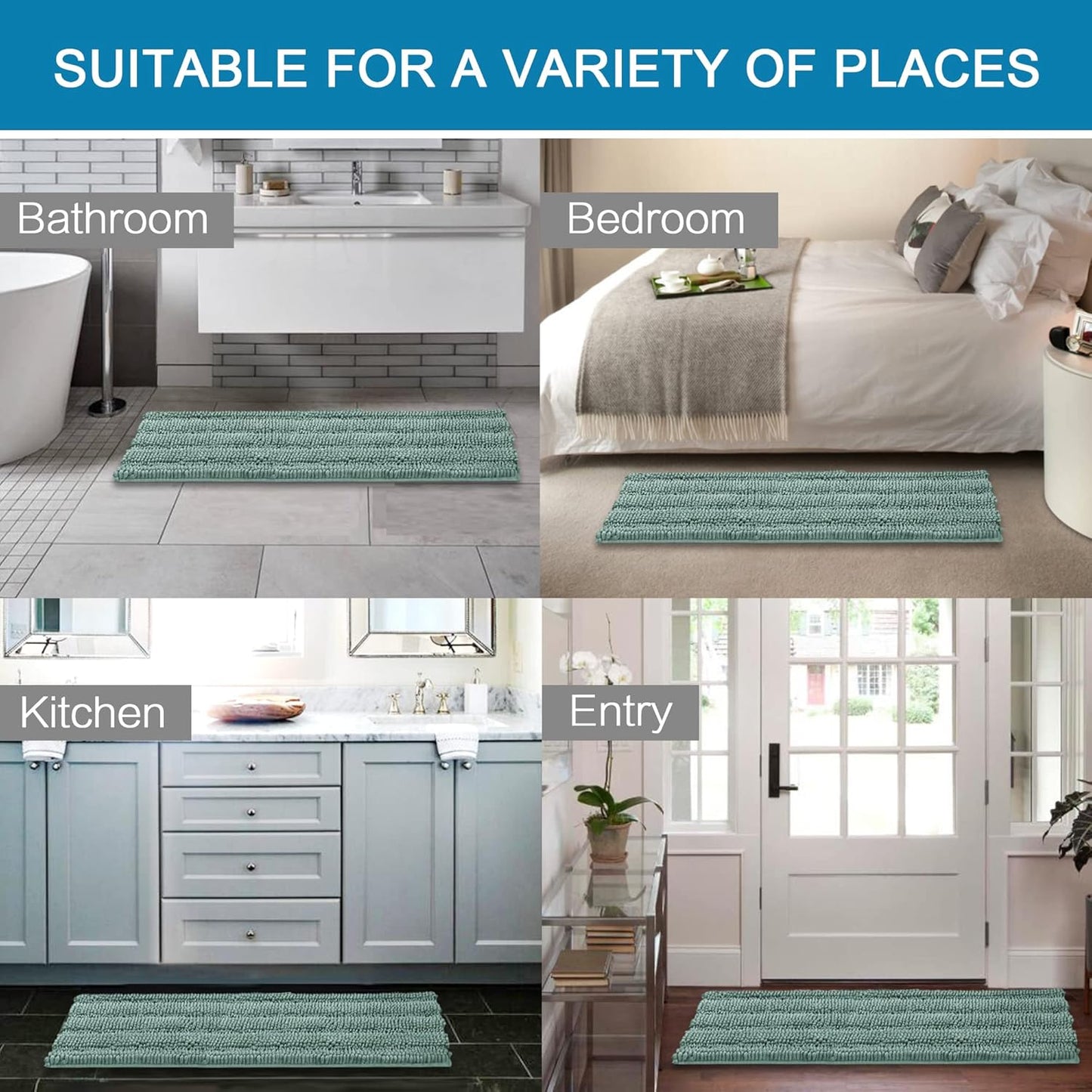 Non Slip Thick Shaggy Chenille Bathroom Rug Mat Set Extra Soft and Absorbent Striped Floor Rugs, 2 Piece, Machine-Washable