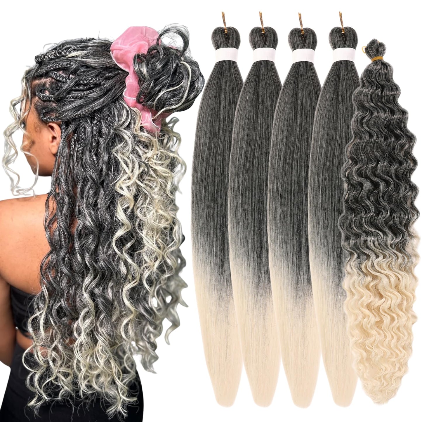 Blonde Ombre Braiding Hair Pre Stretched Deep Wave Curly Hypoallergenic Braiding Hair for Boho Braids Knotless Braids
