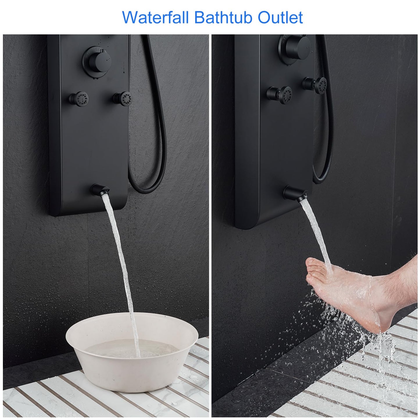 MENATT Stainless Steel Shower Panel Tower System with Height Adjustable Rainfall Shower Head, 4 in 1 Shower Panels with 6 Body Jets, Handheld Shower, Tub Spout, Brushed