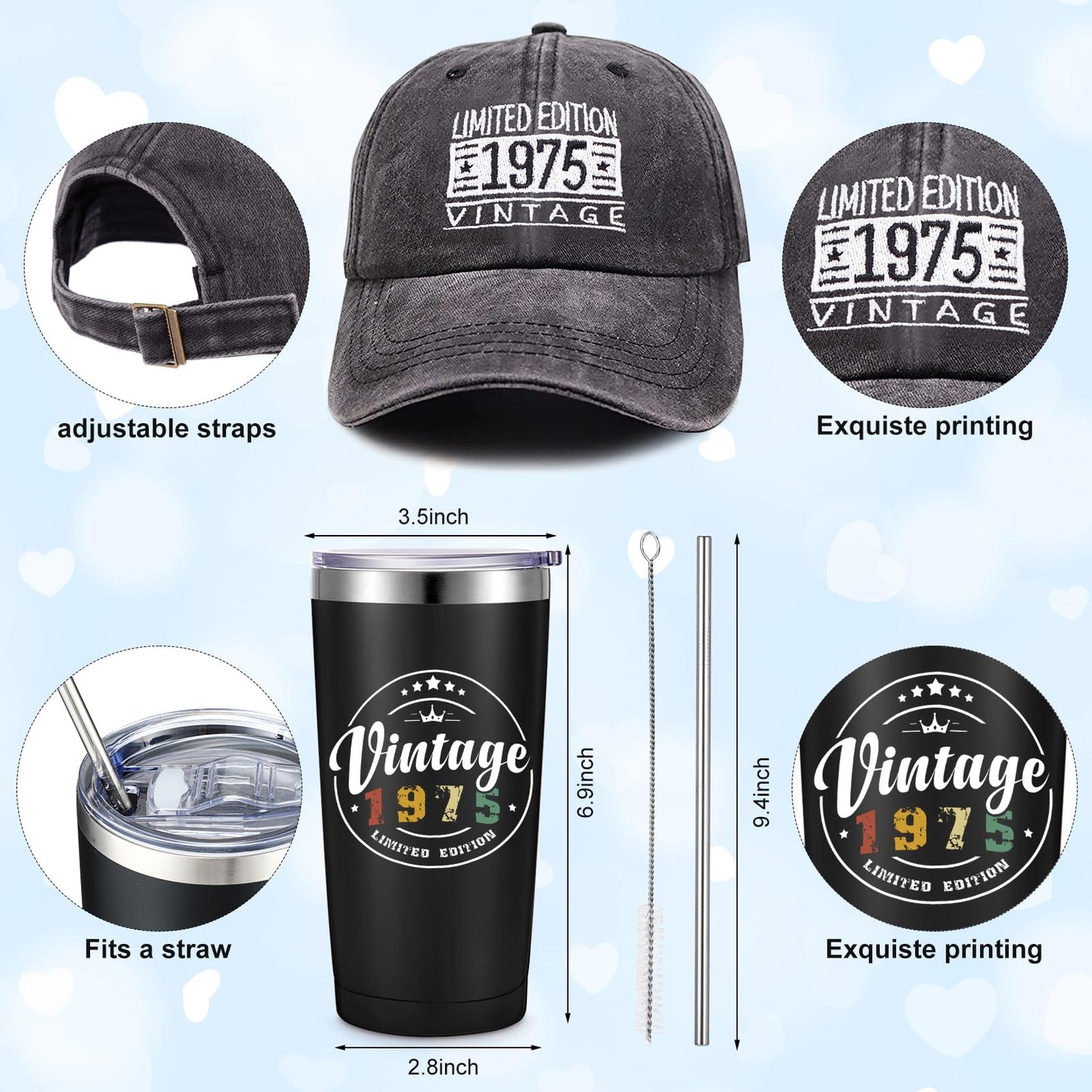 Sieral 5 Pcs 50th Birthday Gifts for Men 50th Birthday Present for Him Include Cup Baseball Cap Socks Keychain Gift Box