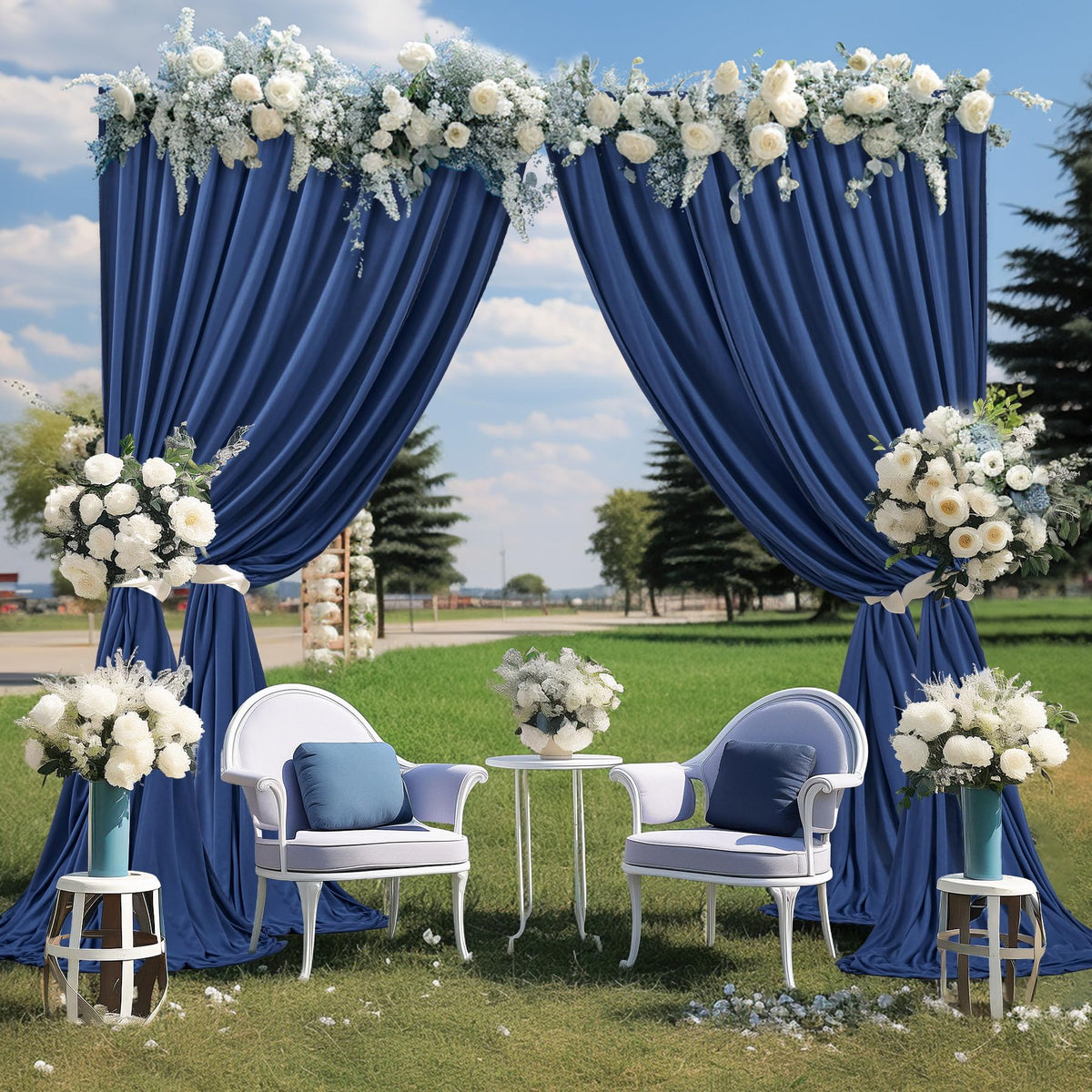 Wish Care Navy Blue Backdrop Curtains-Wrinkle-Free Polyester Photography Drapes Party Curtain Background for Baby Shower Wedding Decorations- 8 X10FT (Navy Blue)