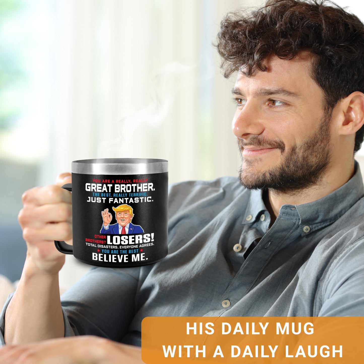 CHUSUKASU Gifts for Brother from Sister, Birthday Gift for Adult Older Bro, You Are A Really Great Brother Mug Tumbler 14Oz - Insulated Coffee Cup with Lid and Gift Box