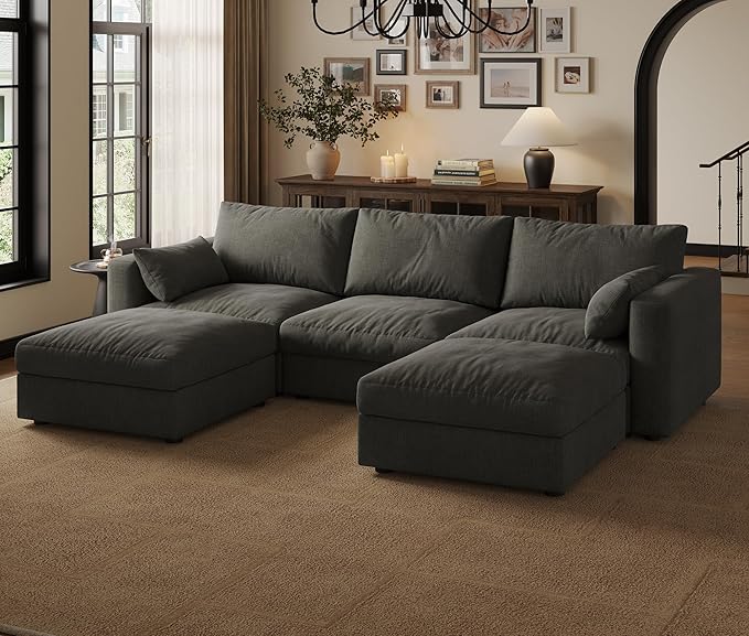 Cloud Modular Sectional Sofa Couch with Storage Ottoman, 99" Oversized Sectional Couches for Living Room, Cloud Modular U-Shaped Sofa with Chaise, 5 Seater, Chenille, Dark Gray