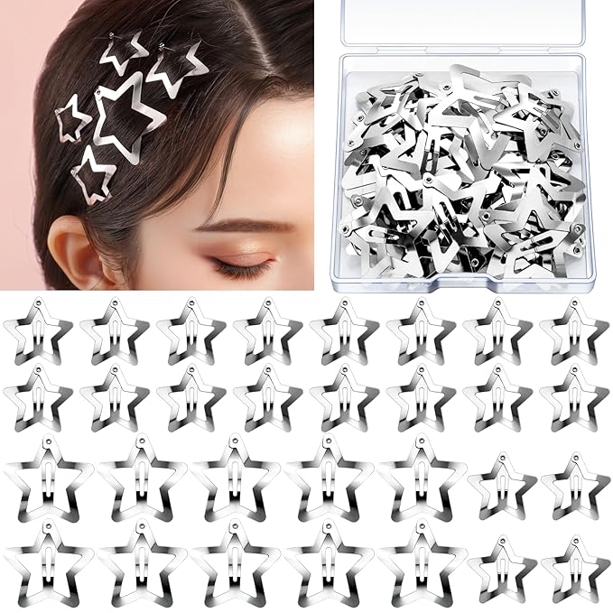 YGDZ Star Hair Clips and Barrettes Set - 20 pcs 1.22" Y2K Hair Accessories, 10 pcs 1.61" Silver Clips for Girls Women, Rav...
