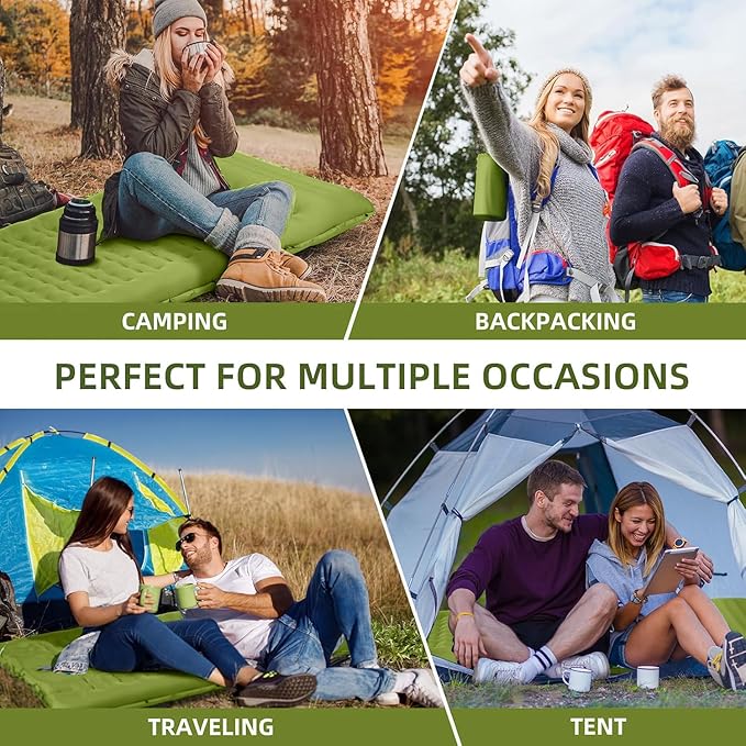 Camping Sleeping Pad, Extra Thick 5 Inch Camping Mat with Pillow, Built-in Foot Pump Inflatable Sleeping Pads Compact for Camping Backpacking Hiking Traveling Tent as Camping Essentials（Yellow）