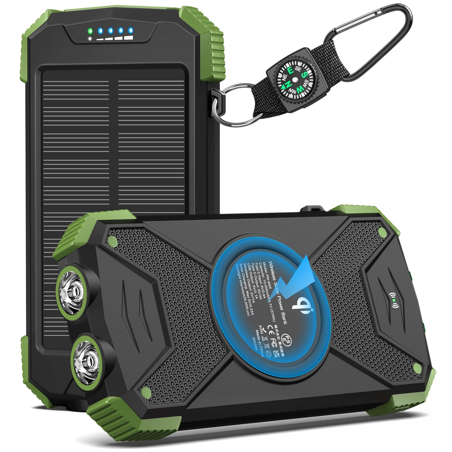 Blavor Solar Charger Power Bank 10,000Mah, Portable Wireless Charger, 20W Fast Charging External Battery Pack With Usb C For Cel