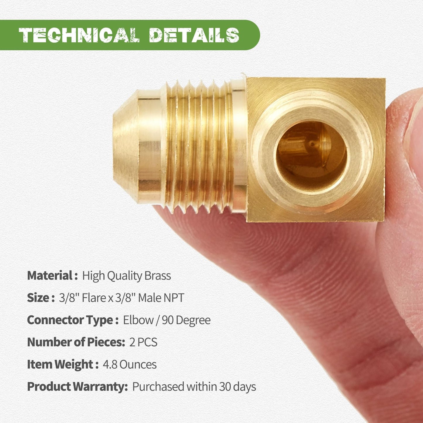 Litorange 2 PCS Heavy Duty Metals Brass Tube Fitting 90 Degree Elbow Adapter 3/8" Flare x 3/8" Male NPT Pipe