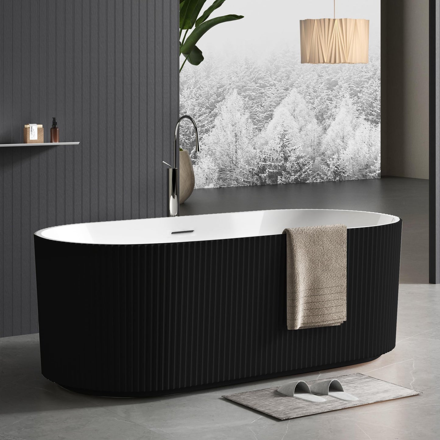 67" Freestanding Bathtub, Deep Soaking Tub with Non-Slip Base, CUPC Certified Stand Alone Tub, Modern Bathroom Soaker Tub with Chrome Drain, Easy Install, White