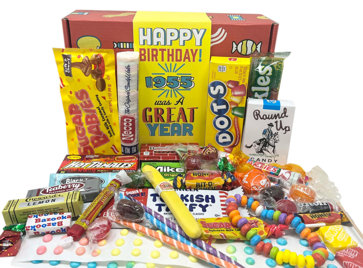 RETRO CANDY YUM ~ 1955 70th Birthday Nostalgic Candy Gift Basket Box Assortment from Childhood Memories for 70 Year Old Woman or Man Born 1955 jr