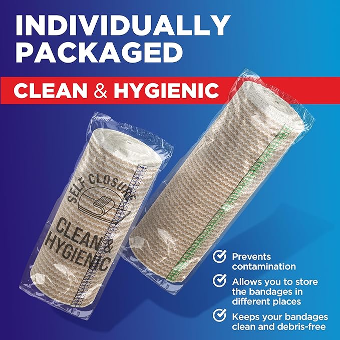Premium Elastic Bandage Wrap - 4k (2x6in, 2x4in) - Self-Closing Strong Compression Bandage Wrap for Waist, Legs, Elbow and Knee