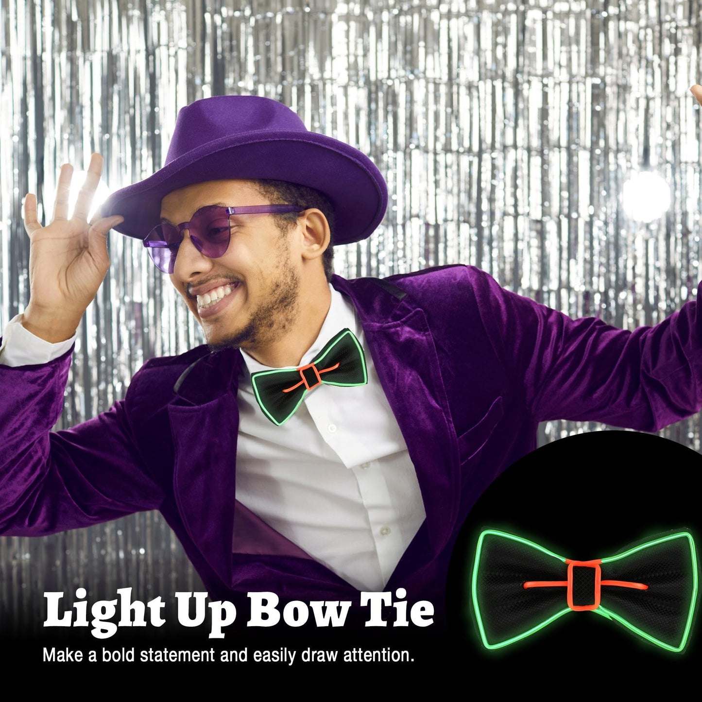 Oybete Light up BowTie For Masquerade parties Led Bow Tie For Men Women Rave Outfits Glow in The Dark Neon Accessories,Costume,Gifts (Green Red BowTie)