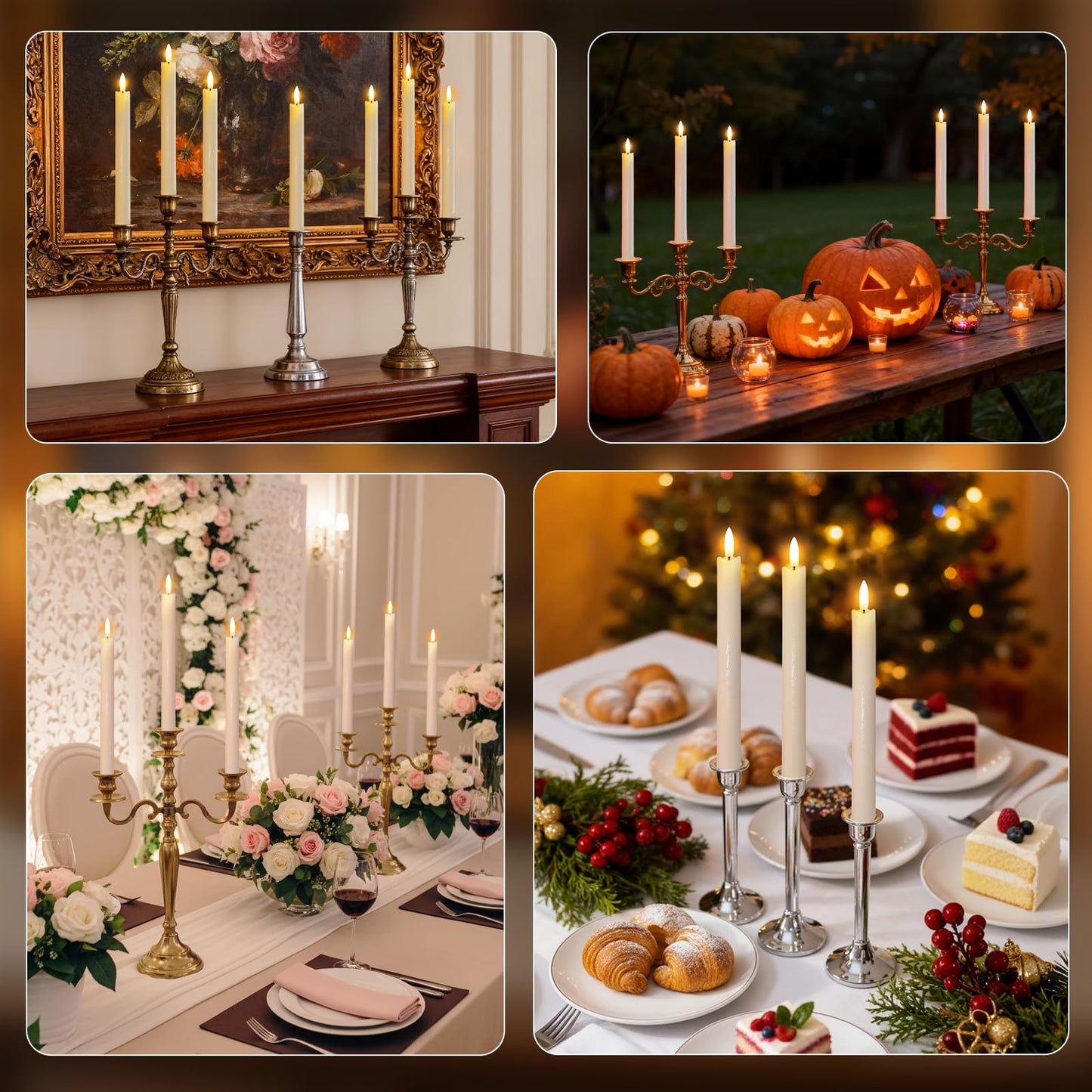 Rechargeable Flameless Taper Candles, 6 Pcs Real Wax Rechargeable LED Candles Flickering with Remote Timer and Charging Base, Battery Operated Candlesticks for Christmas Wedding Party Home Decor