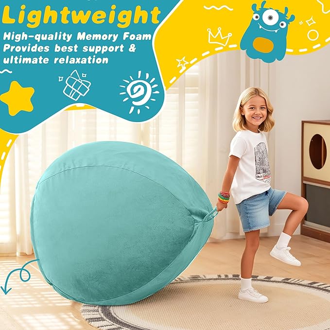 HABUTWAY 2FT Bean Bag Chair, 2' Beanbags Small Bean Bag Chairs with Filling, Teardrop Bean Bag Chair Luxurious Velvet Ultra Soft Fur with Removable Cover (Aqua Ombre)