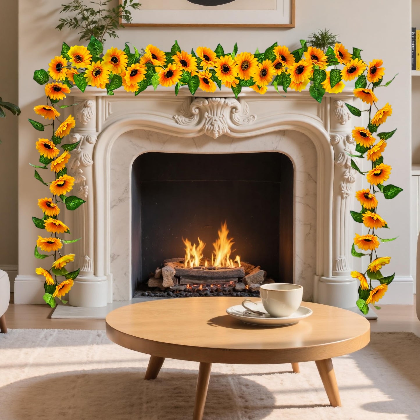 HongRuicraft Artificial Garlands and Wreaths Having 28 Flowers,6.23ft Yellow Flower Room Kitchen Garden Birthday Wedding Shower Party Table Decor Wall Decor Artificial Flowers for Outdoors（2 Items）