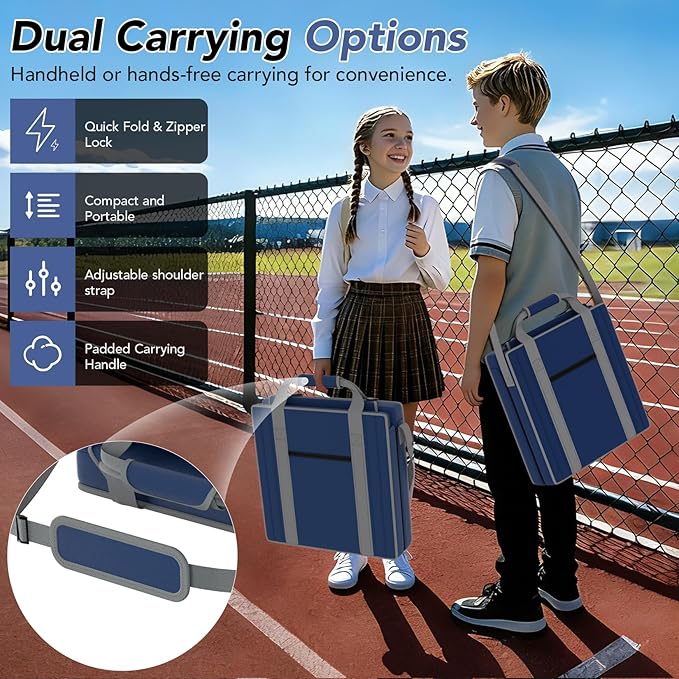 janiry Stadium Seats with Back Support 2PACKS Adjustable Bleacher Chairs with Back and Cushion Bleacher Seat with Cup Holder, Carry Handle & Shoulder Strap for Outdoor Sports Events, Picnics, Beaches