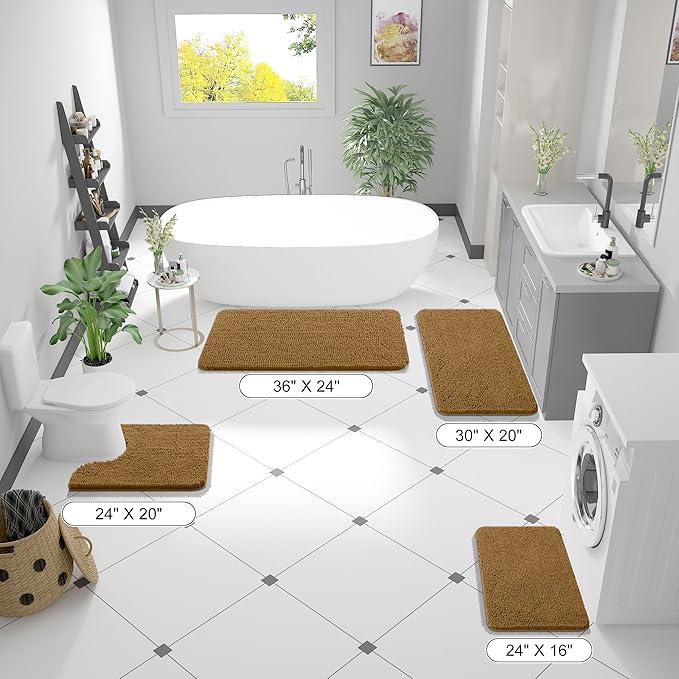 OLANLY Bathroom Rugs 36x24, Extra Soft Absorbent Chenille Bath Rugs, Rubber Backing Quick Dry, Machine Washable Bath Mats for Bathroom Floor, Tub and Shower, Home Decor Accessories, Ochre
