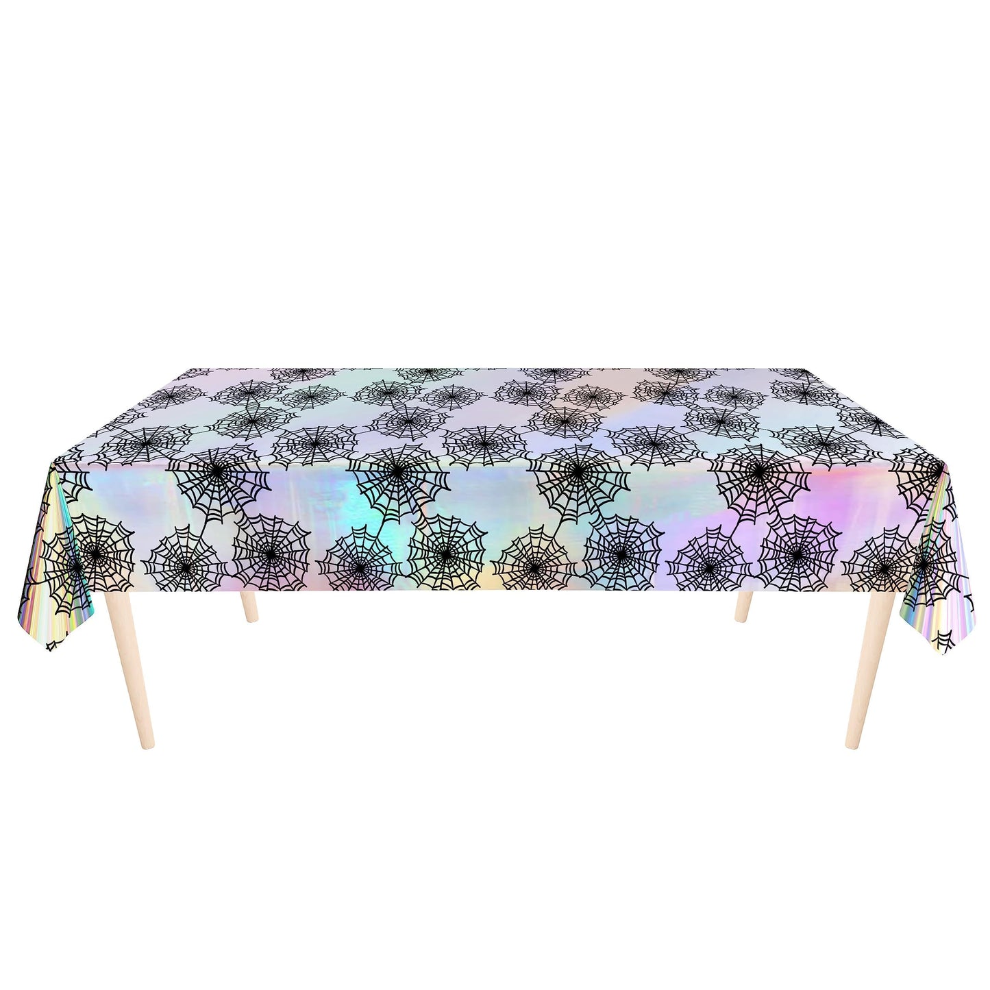 Cheerland Spiderweb Tablecloth Iridescent Holographic Foil Table Cover Halloween Party Decorations Disposable Plastic Cloth for Spooky Birthday Bachelorette Bridal Shower Halloween Party Supplies 2pcs