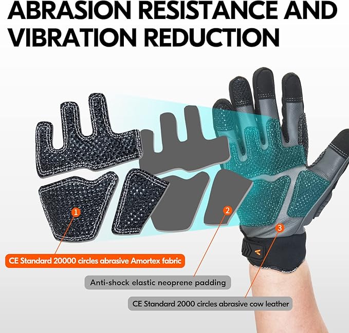 Vgo...…1Pair Leather Heavy Duty Work Gloves,Mechanics Gloves,Water Resistant,Impact Resistant,Anti-Vibration(CA7722WR)
