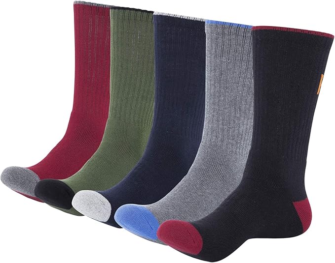 KONY Men's 5 Pairs Thick Cushion Hiking Walking Socks, Wicking Outdoor Sports Crew Socks