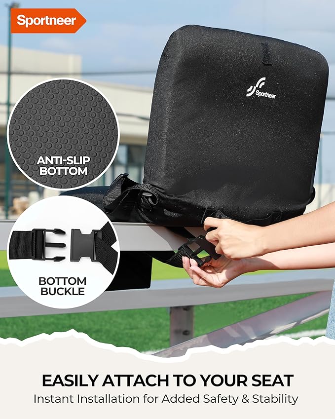 Sportneer Stadium Seats with Back Support: 6 Reclining Position Folding Bleacher Chairs with Back and Cushion - Padded Bleacher Seats with Shoulder Strap & Storage pocket for Events, Outdoors, Camping