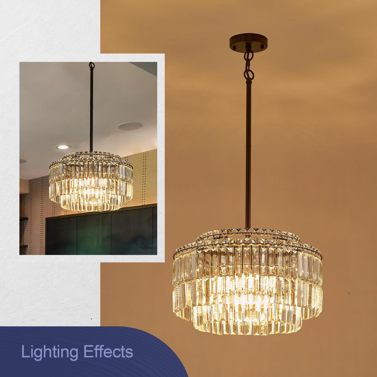 lighceac Modern 17.6“ Black Crystal Chandelier Ceiling Light Fixtures for Dining Room Luxury Glam 8-Light Crystal Chandeliers Lighting for Bedroom Entryway Hallway Living Room Kitchen Island Foyer