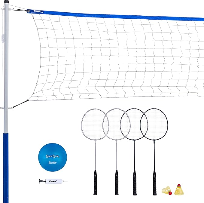Franklin Sports Volleyball + Badminton Sets - Beach + Backyard Game Set - Volleyball, Pump, Badminton Rackets, Birdies, Ne...