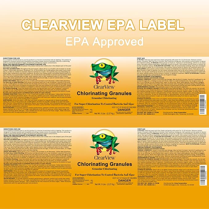 CLEARVIEW Chlorine Granules 2.2 Lbs for Swimming Pools, Pool Chlorine Shock Granular Sanitizer for Spas, Fast Dissolving Chlorinating Granules for Hot Tubs