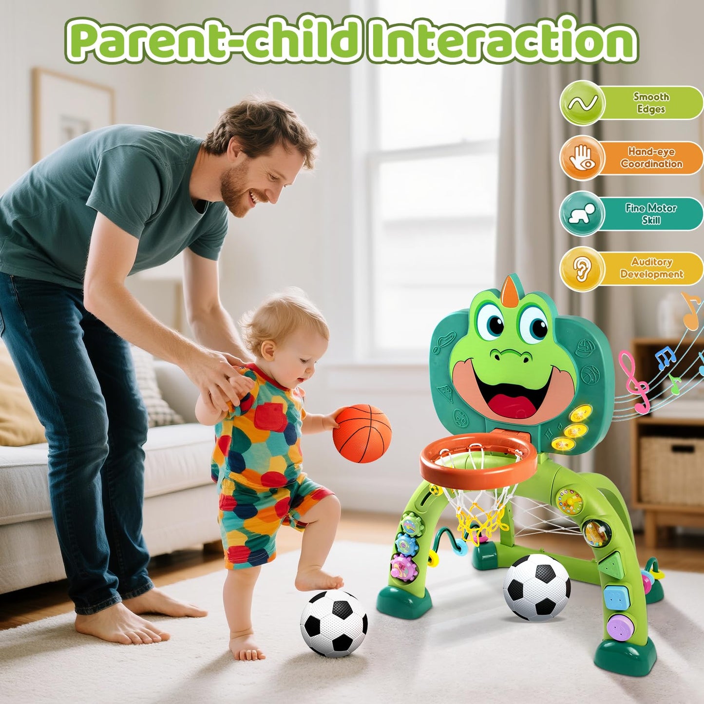 Marstone Baby Toys for 1 Year Old Boy Gifts: Toddler Basketball Hoop and Soccer Goal Activity Center Toys with Sound and Music for Kids 1-3, Interactive 1st First Birthday, Christmas, Xmas Present