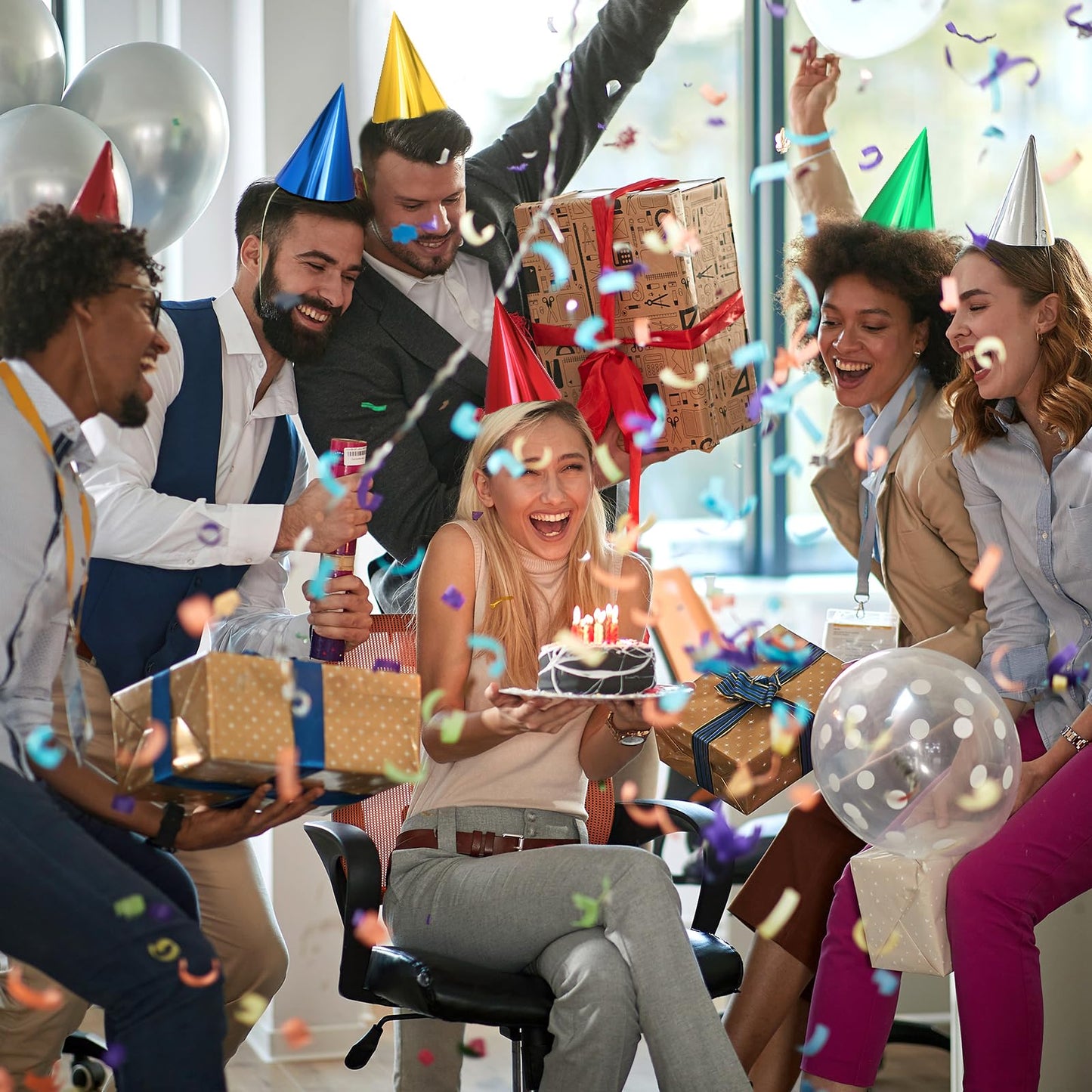 Sumind 15 Pieces Colorful Birthday Party Hats Cone Hats for Adults Metallic Foil Cone Headwear
