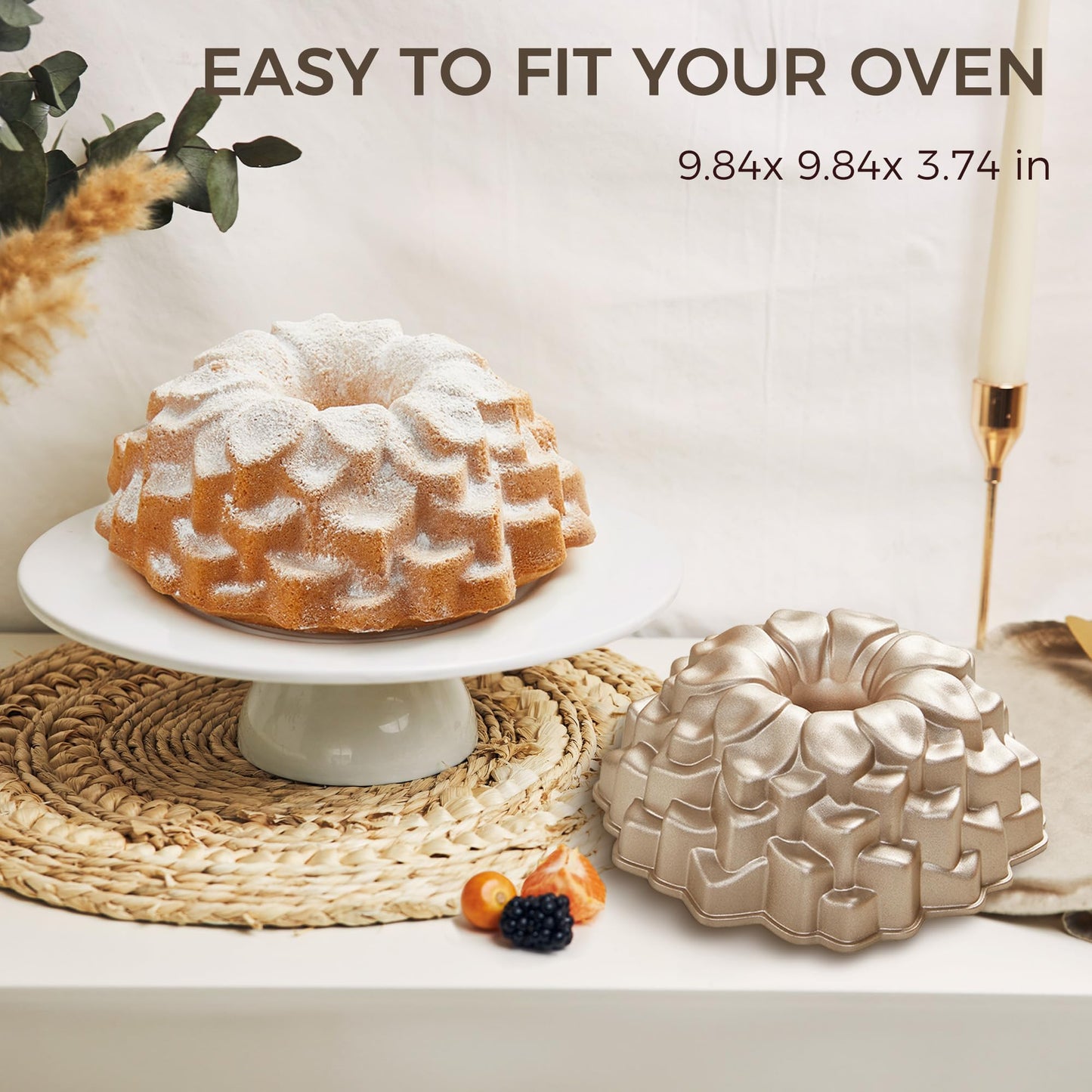 KITESSENSU Blossom Cake Pan, Nonstick Cast Aluminum bunt pan, 9.84” Fluted Tube Pan for Baking Unique Cake, 10 Cup Moldes para Pasteles, Cake Pans for Baking, High-Heat Resistant, Easy to Clean