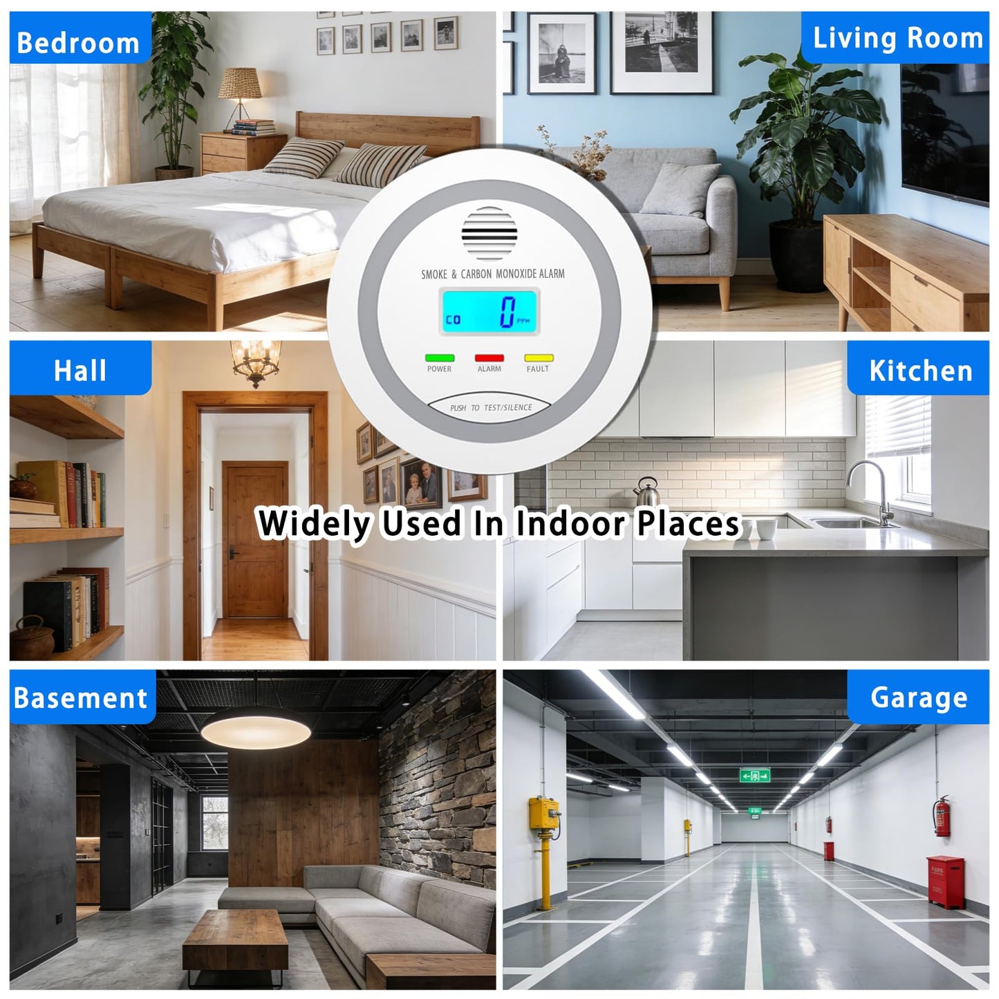 Virtue Sensor Smoke & Carbon Monoxide Detector, 2-in-1 CO Detector Alarm for Home Garage RV with LCD Display Safety Alarm System Audible and Visual Alert