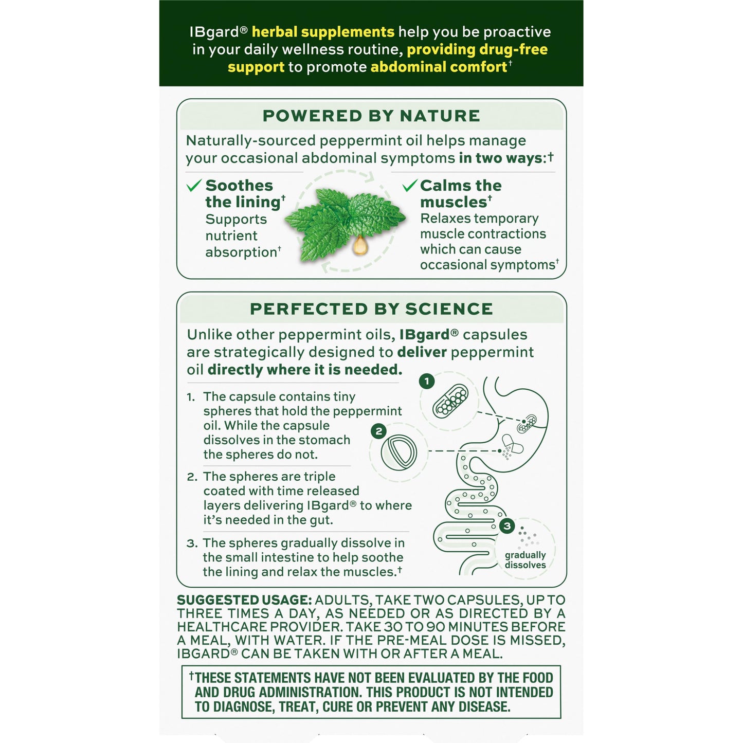 IBgard Gut Health Supplement, Peppermint Oil Capsules for Abdominal Comfort, 48 Capsules