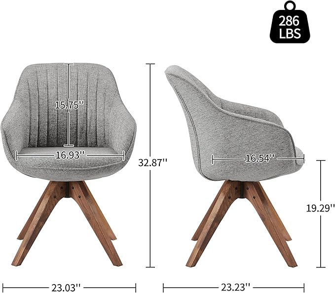 Art Leon Swivel Dining Chair - Mid Century Modern Fabric Upholstered Dining Room Chair with Wood Legs, Leisure Side Chair with Arms for Living Room, Gray