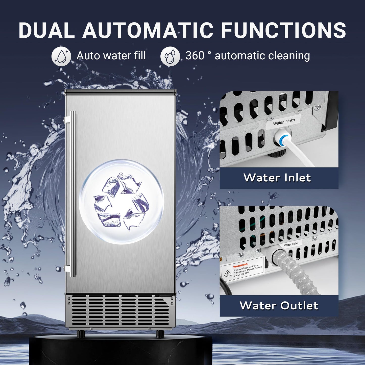 ICYGLEE Commercial Under Counter Ice Maker Machine with Drain Pump, 80Lbs/Day with 24lbs Storage, Auto-Cleaning, 24H Timer, Built-in Freestanding Ice Maker for Home/Commercial & Home Use. (Steel)