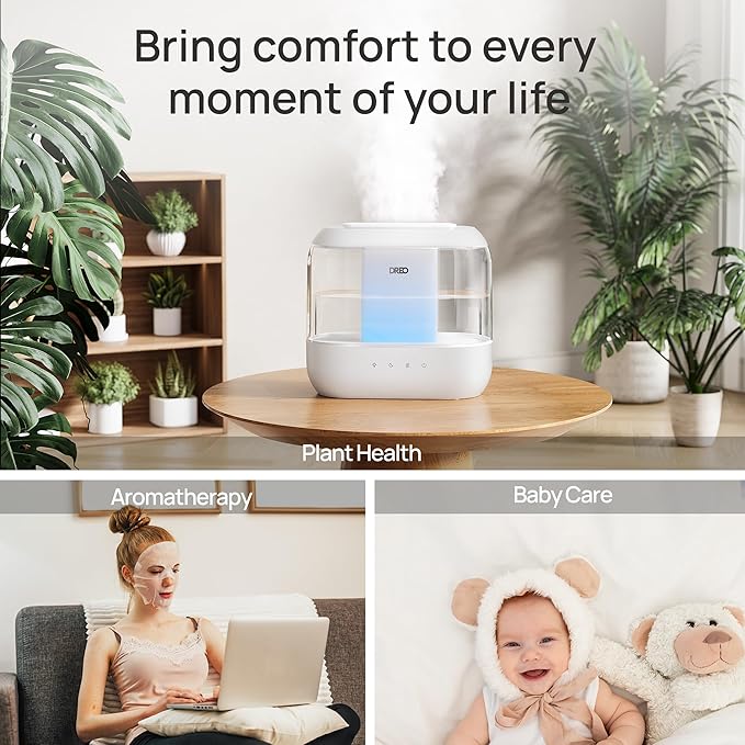 DREO Humidifiers for Bedroom, 4L Top Fill for Large Room, 36H Runtime, 28 dB Quiet Supersized Cool Mist Air Humidifier for Baby Nursery, Plants, Indoor, Night Light, Easy to Clean & Fill, White