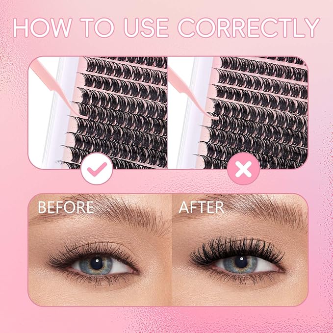 FADLASH Cluster Lashes Individual Lash Extensions DIY Lash Clusters 10-16mm Mixed Length Wispy Faux Mink Eyelash Clusters for Self Application at Home（R13-D-10-16MIX)