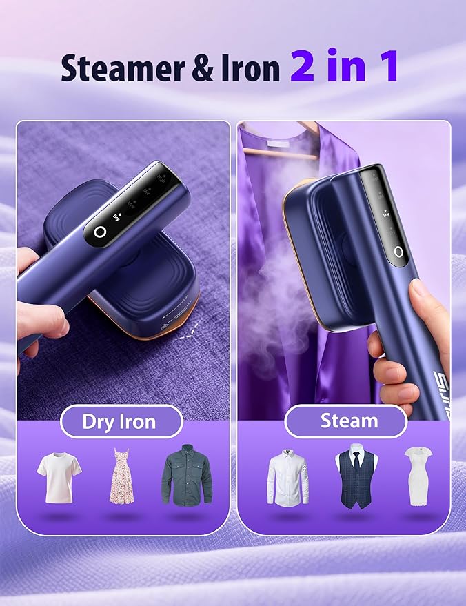 Travel Steamer for Clothes,1200W&25g/min Steam Iron Quilting & Sewing, Portable Handheld Garment Steamer,35mins Runtime & 180ml Large Tank,15s Fast Heat-up,Ceramic Panel,Wrinkle Remover for Travel
