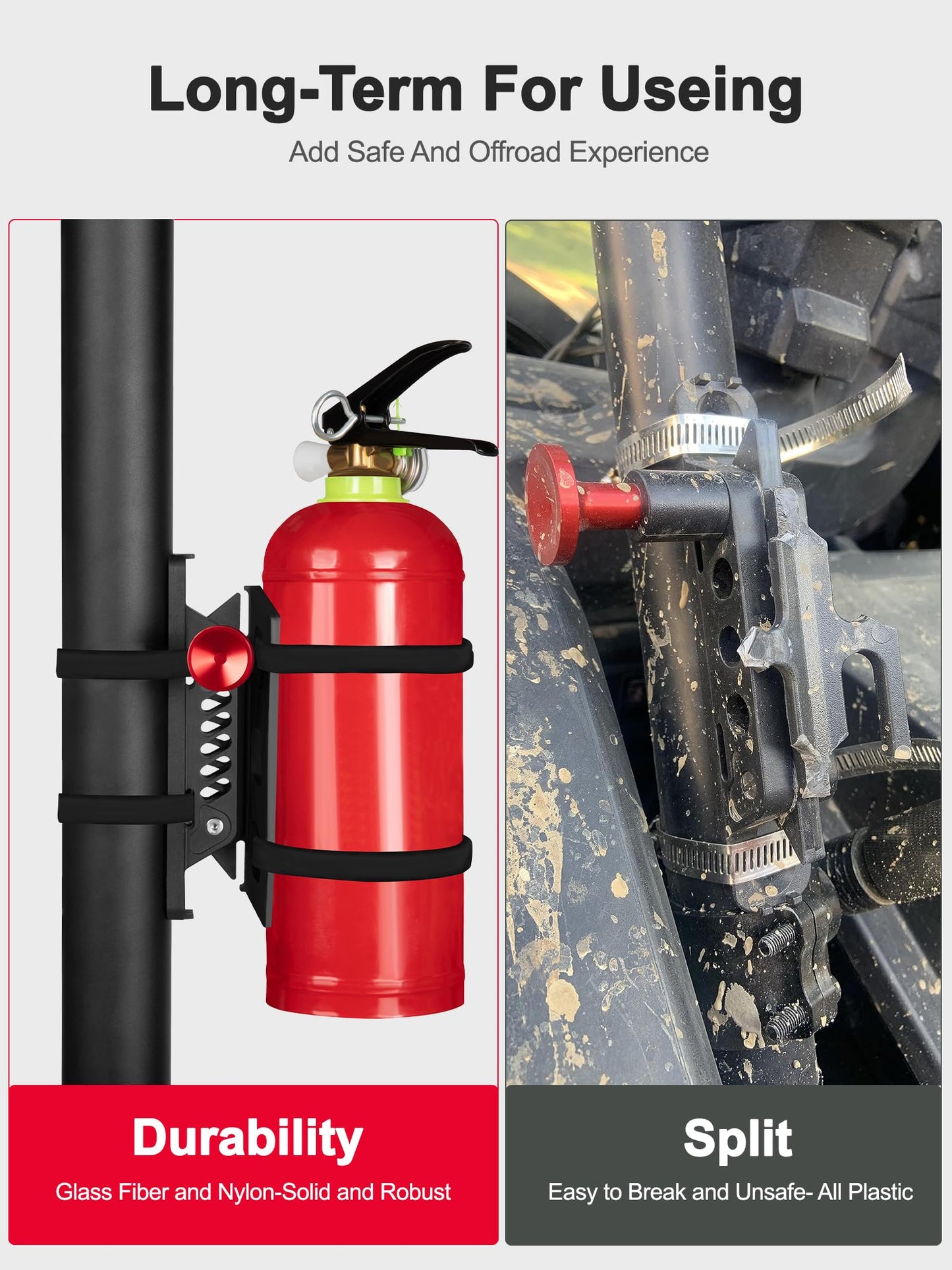 NILKATSS Adjustable Fire Extinguisher Mount, Easy Install on Roll Bar/ Cage Fire Extinguisher Holder, Quick Release Mounting Bracket for Jeep Wrangler JT TJ JKU JK JL UTV Cam-Am X3 Polaris RZR Ranger