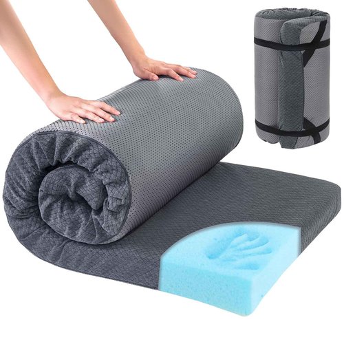 HOMBYS Memory Foam Camping Mattress Pad,Portable Sleeping Pad for Adult,Waterproof Cot Mattress,Roll Up Floor Mattress,Foldable Backpacking Travel Bed for Hiking,Guest Bed,Dark Grey,75x30x3