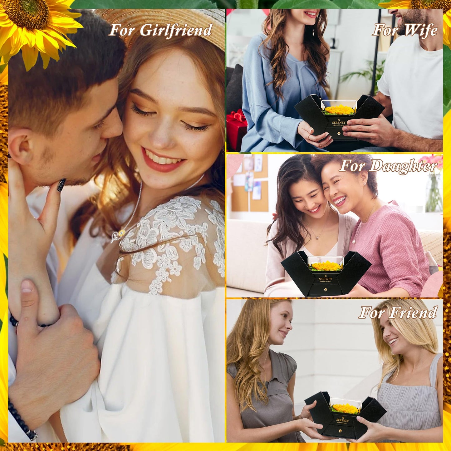 Sereney Preserved Sunflower Gifts for Women, You are My Sunshine Necklace as Flower Jewelry Birthday Gift for Mom, Silver Necklace Anniversary Yellow Gifts for Wife Daughter Girlfriend