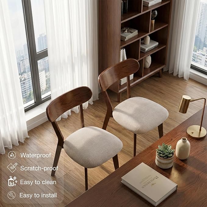 Bamskov 100% Solid Wood Dining Room Chairs - Practical Kitchen Chairs - Wood Chair for Dining Room, Kitchen (4, Walnut with Grey Cushion)