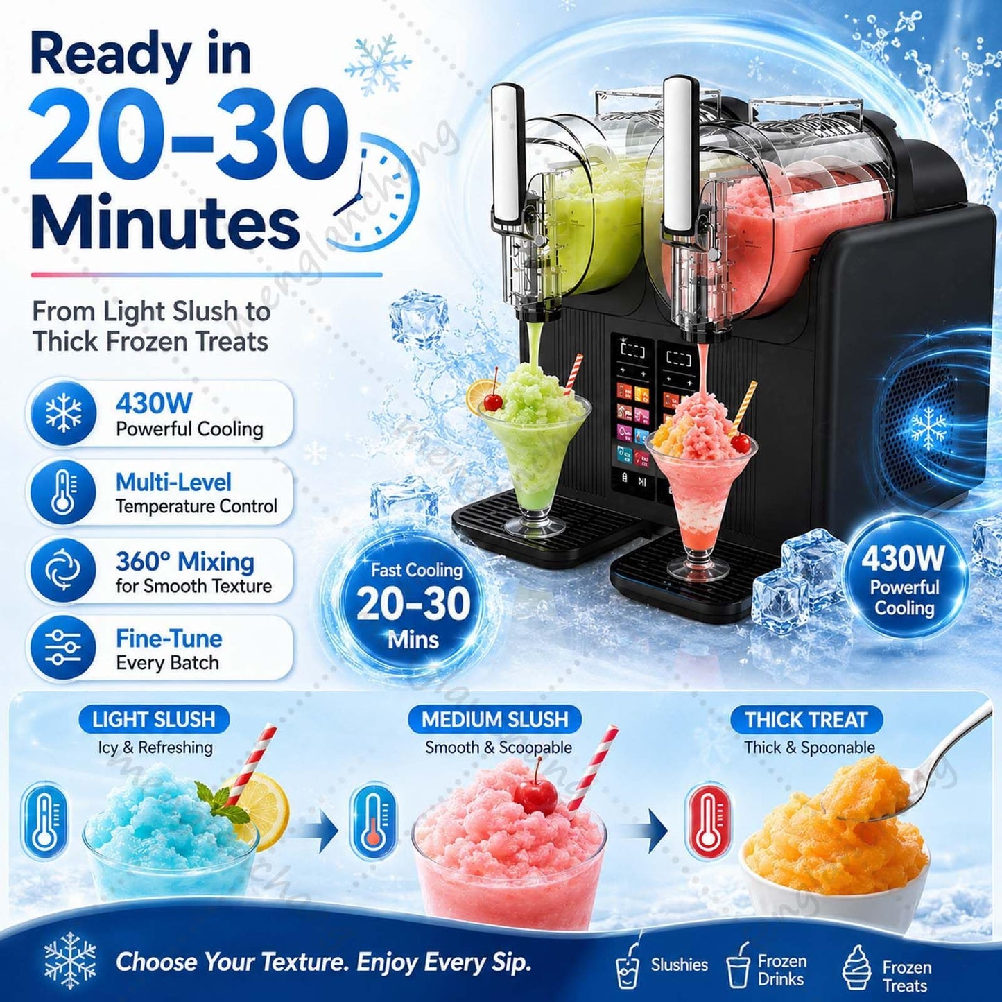 Slush Machine | Soft ServeIce Cream Maker | Slushy Machine Dual Tank 2x2L for Home/Commercial,No ice needed w/Rapid Chill&Temperature Control/Touchscreenfor Margarita,Frappé,Easy Clean Black