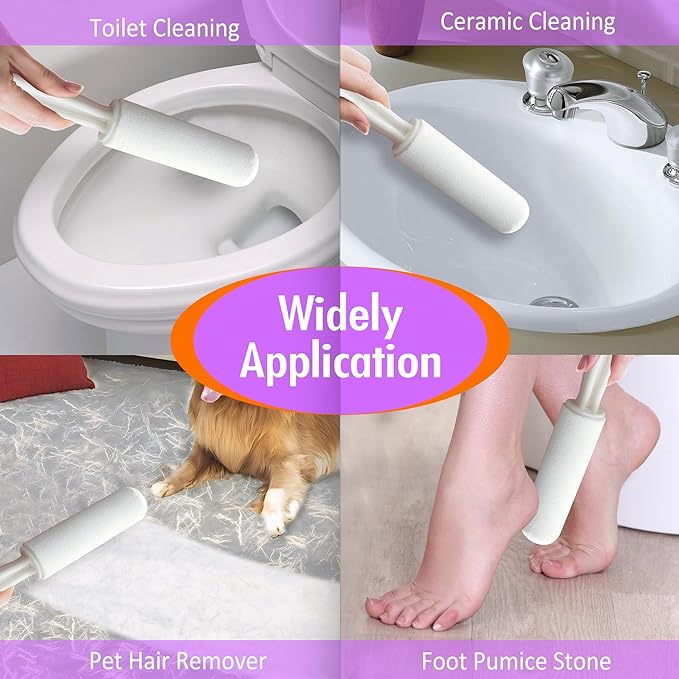 Pumice Stone Toilet Bowl Cleaner with Handle Hard Water Stain Remover for Household Cleaning, Pet Hair Remover Pumice Stone Cat Dog Fur Removal Tool, White 1 Pack