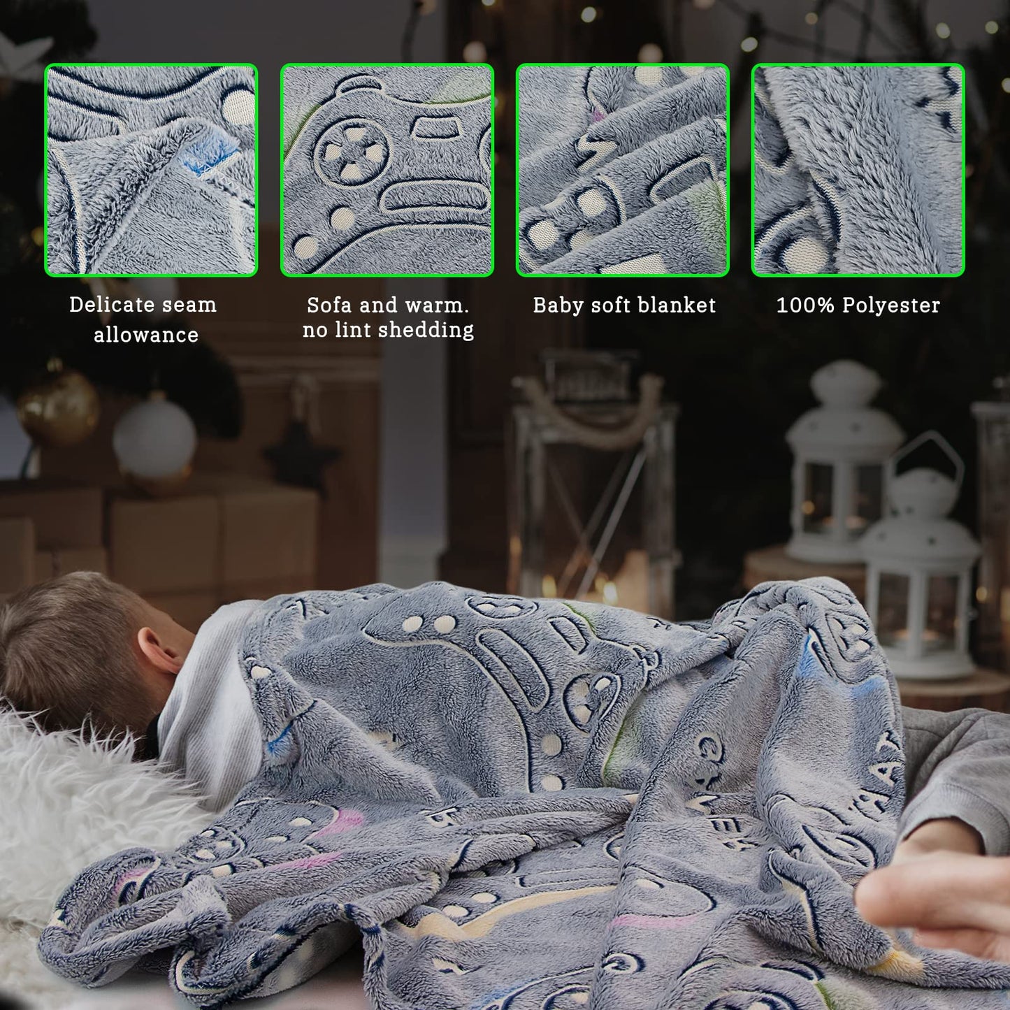 Glow in The Dark Blanket Game Controller Throw Blanket, Gamer Gifts Toys for Kids Boyfriend, Boys Teen Soft Cozy Gaming Blanket Gamer Gifts Game Decor Blankets for Home Bedroom 50"x60"