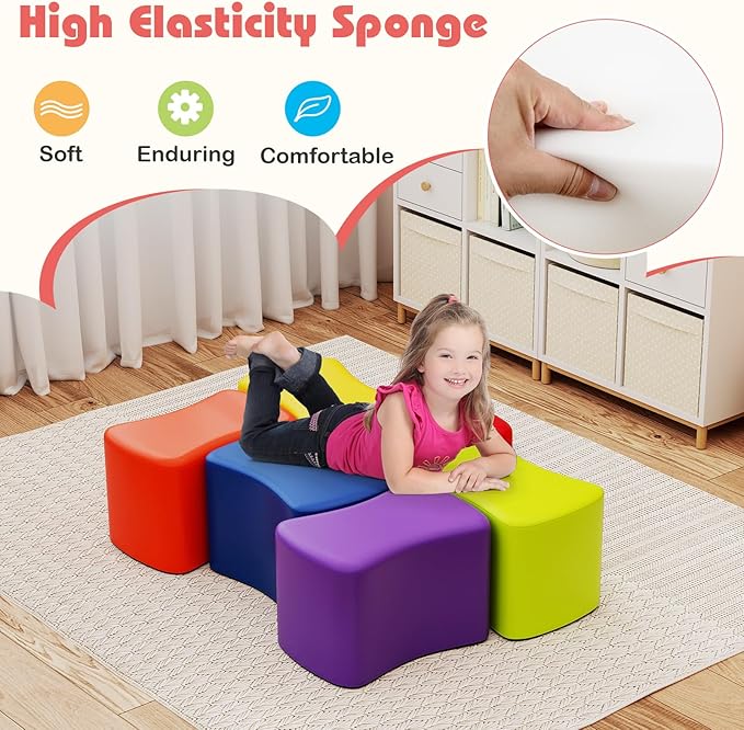 Costzon 6-Piece Modular Stool Set for Kids, 10'' Waterproof Daycare Butterfly Foam Stools Preschool Seating for Toddlers, Flexible Seating Option for Classroom, Home, Kindergarten or Nursery